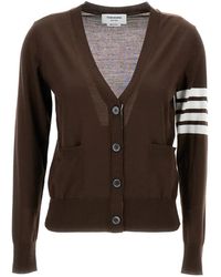 Thom Browne - Stripe-Detail V-Neck Cardigan - Lyst