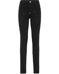 Philipp Plein - Jeggings A Vita Alta Con Monogramma - Lyst