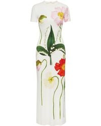 Oscar de la Renta - Painted Poppies-print Jersey Maxi Dress - Lyst