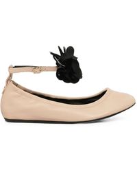 Lanvin - Flower-Embellished Ankle-Strap Ballet Flats - Lyst