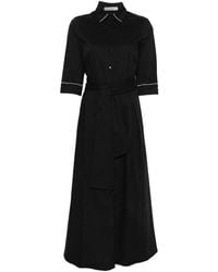 D.exterior - Collar Belted Midi Dress - Lyst