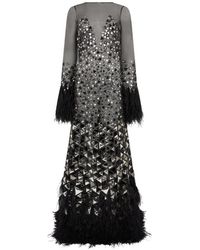Alberta Ferretti - Feather-Trim Mirrored A-Line Maxi Dress - Lyst