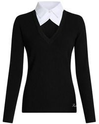 KARL LAGERFELD - Contrast Collar Knit Polo Shirt - Lyst