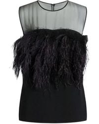 Alberta Ferretti - Feather-Trim Sheer-Panel Top - Lyst