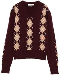 Chloé - V-Neck Argyle-Knit Jumper - Lyst