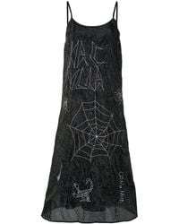 Haculla Embroidered Shift Silk Dress - Black