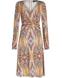 Etro - Midi-Jurk Met Paisley-Print En V-Hals - Lyst