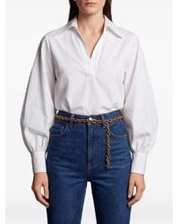 SUTTON NEW YORK - V-Neck Cotton-Poplin Blouse - Lyst