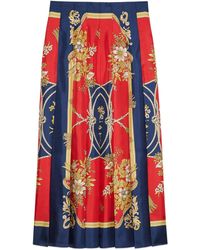 Gucci Silk Skirt With Flowers And Tassels Print - Rood