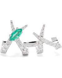 Gold & Roses - 18kt White Gold Jardín De Aire Emerald And Diamond Single Earring - Lyst