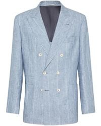 Brunello Cucinelli - Stripe-Print Linen Blazer - Lyst