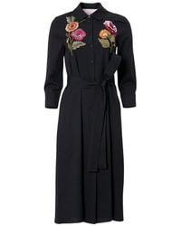 Carolina Herrera - Floral Embroidered 3/4-Sleeve Midi Shirtdress - Lyst