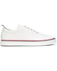 Thom Browne Straight Toe Cap Trainer In Pebble Grain - Bianco