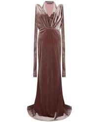Alberta Ferretti - Velvet-Texture Long-Sleeved Fitted Maxi Dress - Lyst