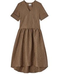 Ganni - Crinkled Check Long Dress - Lyst