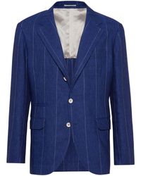Brunello Cucinelli - Linen Pinstriped Blazer Jacket - Lyst