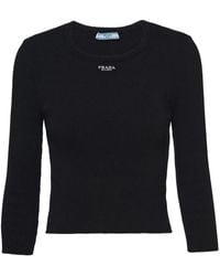 Prada - Gerippter Pullover Mit Logo-Stickerei - Lyst