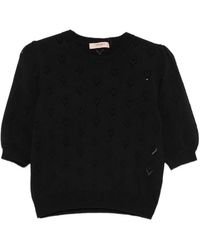Twinset - Heart-Pointelle Short-Sleeve Sweater - Lyst