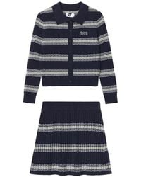 Izzue - Striped Cable-Knit Mini Skirt And Cardigan Set - Lyst