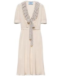 Prada - Embroidered Marocain Dress - Lyst