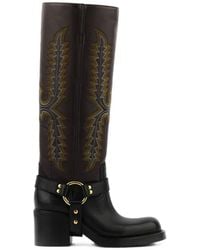 Elena Iachi - Embroidered Harness Knee-High Boots - Lyst