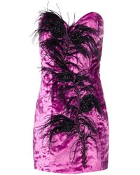 The Attico Feather Trim Velvet Bustier Dress - Pink