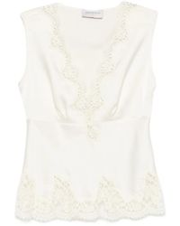 ERMANNO FIRENZE - Lace-Trim Satin Top - Lyst