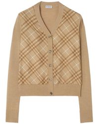 Burberry - Check Panel Wool Silk Cardigan - Lyst