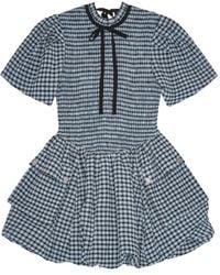 Ganni - Checked Seersucker Mini Dress - Lyst