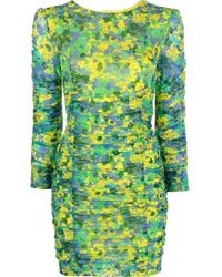 Ganni - Floral-print Ruched Mesh Dress - Lyst