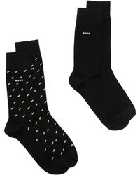 BOSS - Logo-intarsia Stretch-cotton Socks (pack Of Two) - Lyst