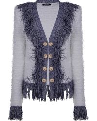 Balmain - Collarless Glittered Fringed Tweed Jkt - Lyst