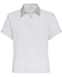 Brunello Cucinelli - Embellished-collar Cotton Polo Shirt - Lyst