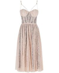 Elisabetta Franchi - Lace-Panelled Corset-Style Midi Dress - Lyst