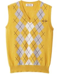 Miu Miu - Gilet En Cachemire À Motif Losanges - Lyst