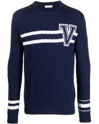 Valentino Garavani - Embroidered-logo Striped Wool Jumper - Lyst
