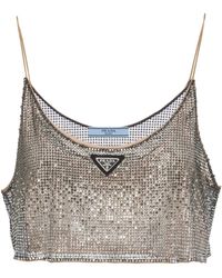 Prada - Rhinestone-Embroidered Mesh Top - Lyst