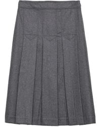 Prada - Pleated Flannel Midi Skirt - Lyst
