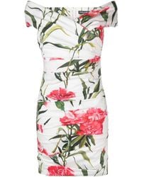 Dolce & Gabbana - Floral Print Off-shoulder Mini Dress - Lyst