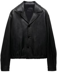 Prada - Button Leather Jacket - Lyst