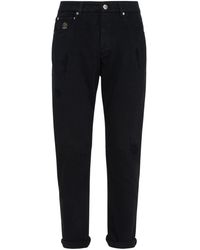 Brunello Cucinelli - Katoenen Straight Jeans Met Geborduurd Logo - Lyst