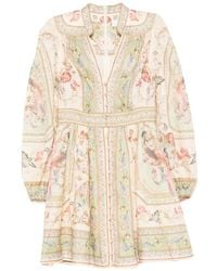 Zimmermann - Roselight Floral-Print Linen Mini Dress - Lyst