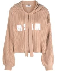MSGM - Logo-patches Knitted Hoodie - Lyst