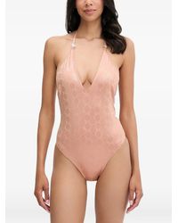 Guess - Logo-Print Halterneck Swimsuit - Lyst