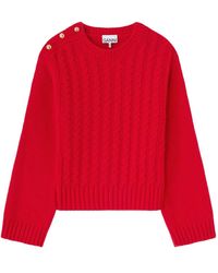 Ganni - Cable-Knit Buttoned Sweater - Lyst