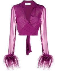 GIUSEPPE DI MORABITO - Blouse Crop À Bordure De Plumes - Lyst