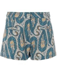 Etro - Stretch Cotton Denim Shorts With All-Over Paisley Print - Lyst