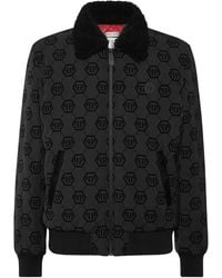 Philipp Plein - Bomberjack Met Lammy Kraag En Monogram - Lyst