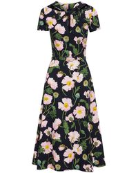 Oscar de la Renta - Painted Poppies-print Poplin Midi Dress - Lyst