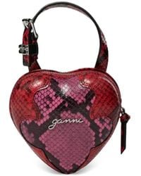 Ganni - Nano Heart Snake-Effect Clutch Bag - Lyst